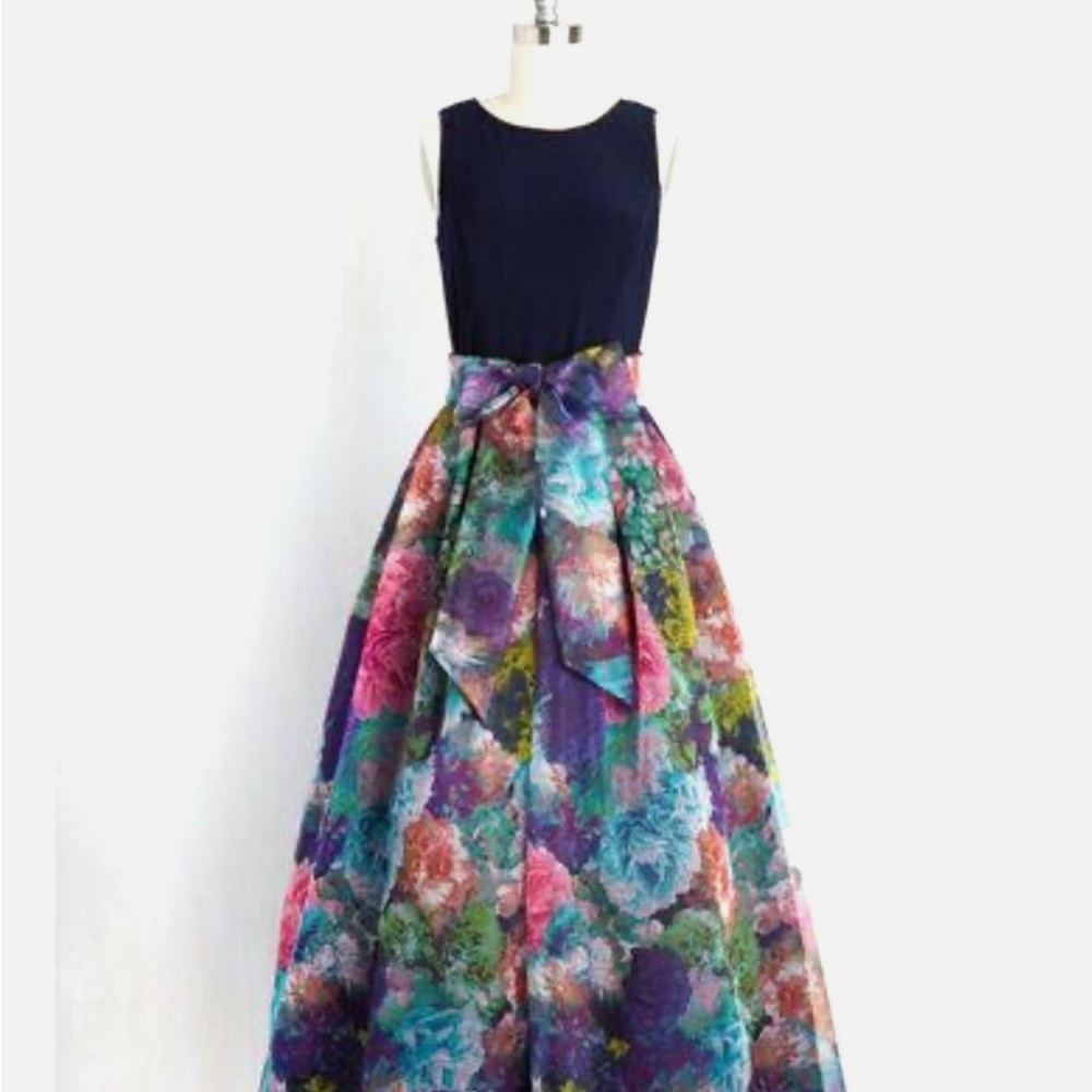 Floral Formal Dress with Navy Keyhole Top